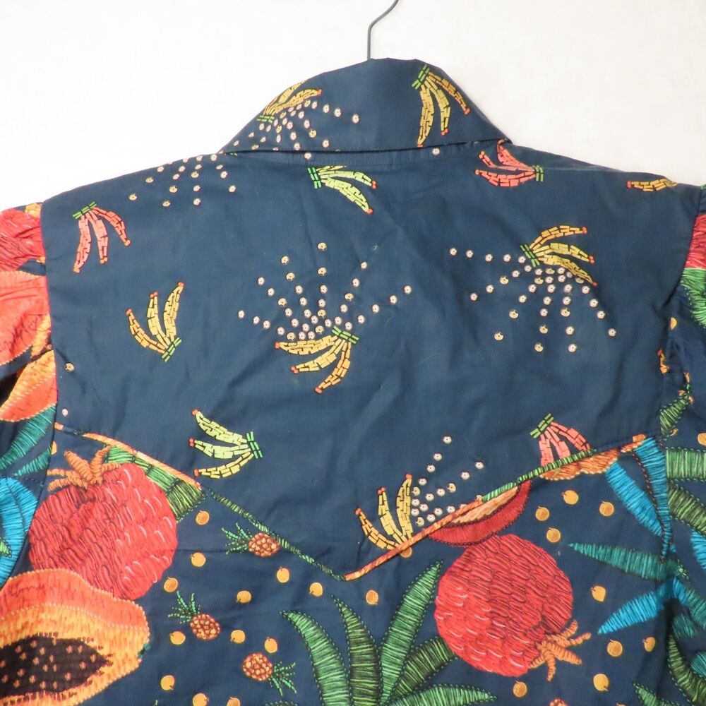 FARM Rio Tropical Fruit Print Cropped Button Blouse Jacket Puff Sleeve S - Picture 7 of 12